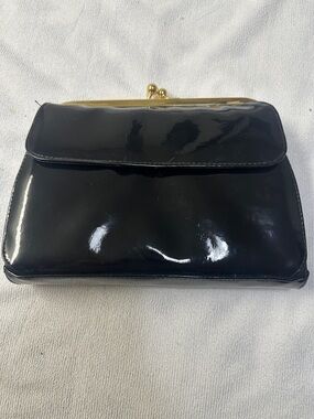 Black Patent Clutch with Gold Frame